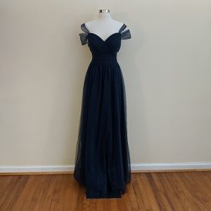 Navy Sweetheart Chiffon Dress w/ V-Back